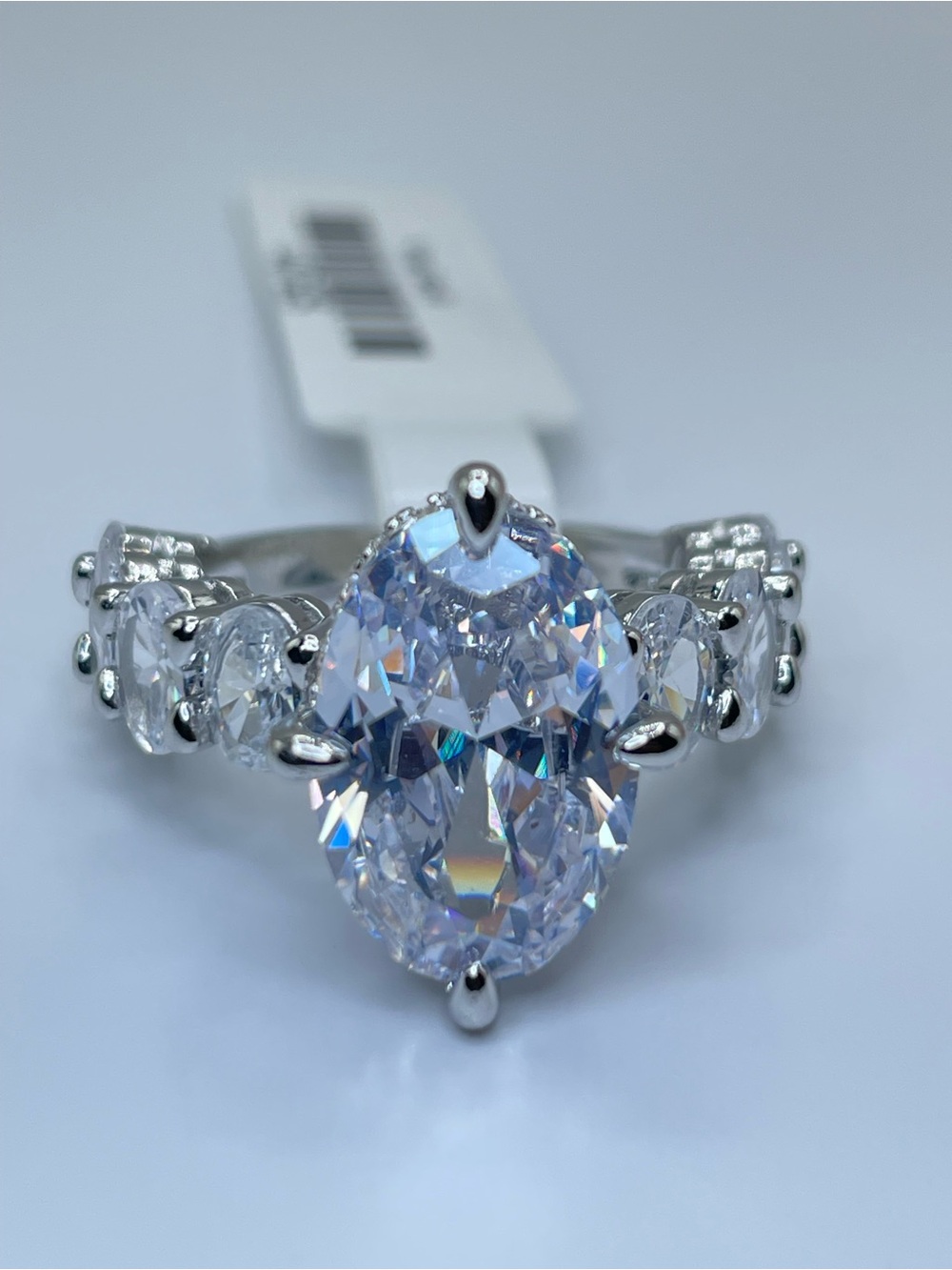 Swarovski Crystal Elements White Oval Cut Crystal Art Deco Statement Ring Size 8